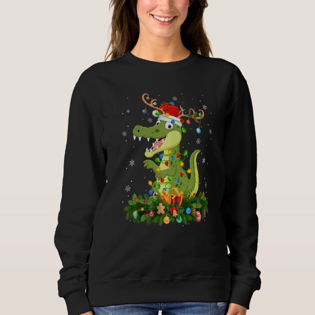 Xmas Holiday Reindeer Hat Santa Alligator Christma T Shirt (Framsida)