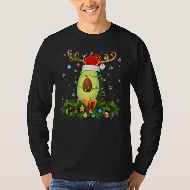 Xmas Holiday Reindeer Hat Santa Avocado Fruit Chri T Shirt (Framsida)