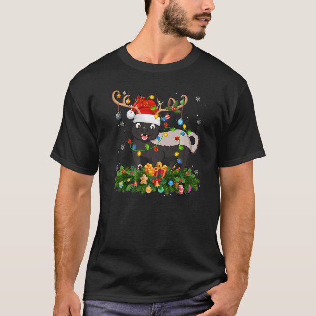 Xmas Holiday Reindeer Hat Santa Badger Christmas   T Shirt (Framsida)
