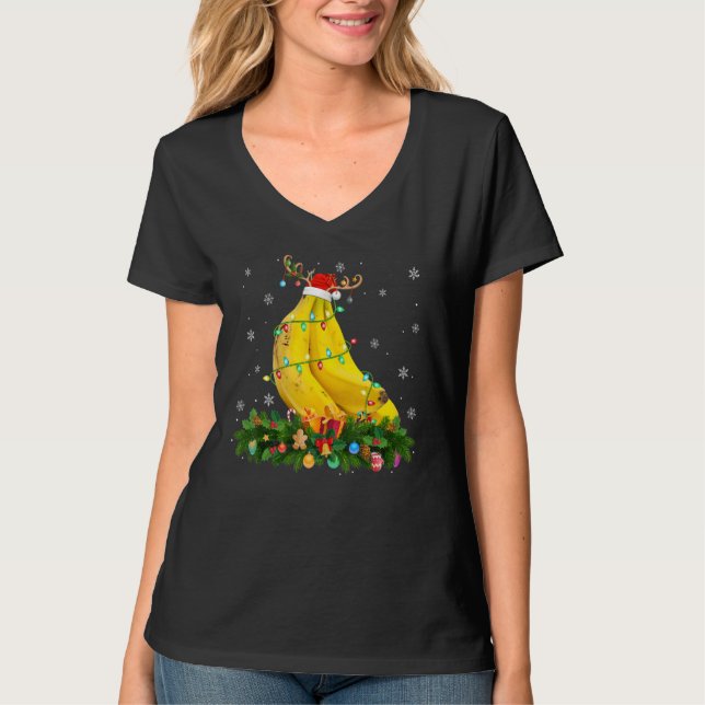 Xmas Holiday Reindeer Hat Santa Banana Christmas T Shirt (Framsida)