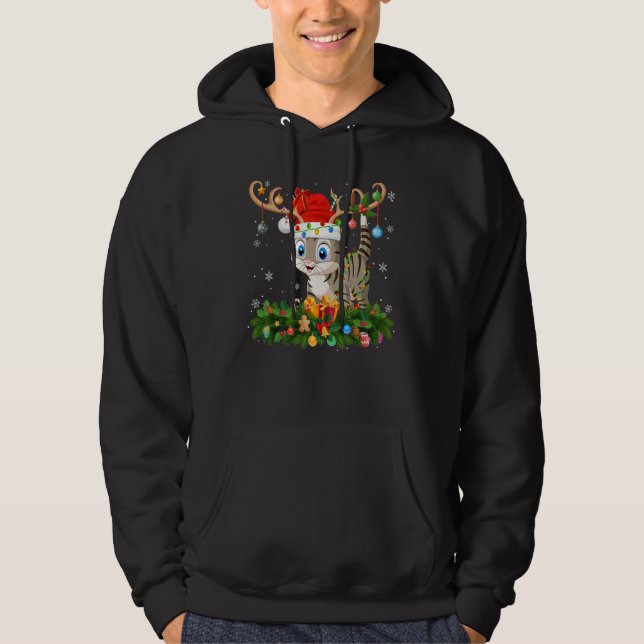 Xmas Holiday Reindeer Hat Santa Bengal Cat Christm Hoodie (Framsida)