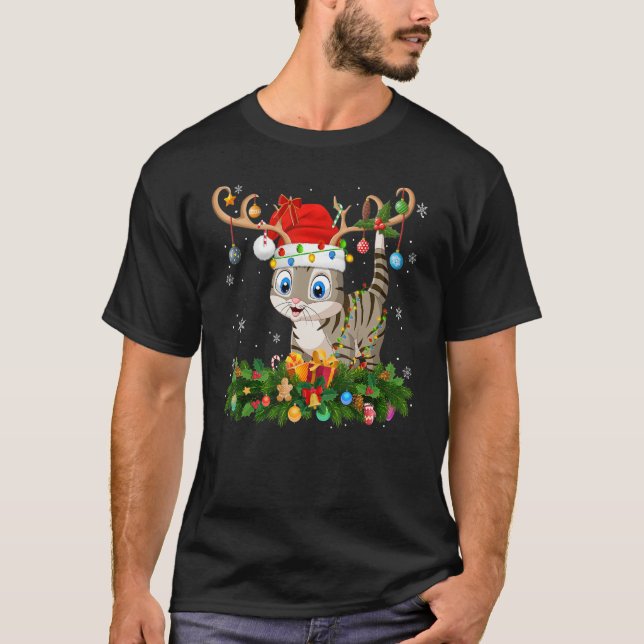 Xmas Holiday Reindeer Hat Santa Bengal Cat Christm T Shirt (Framsida)