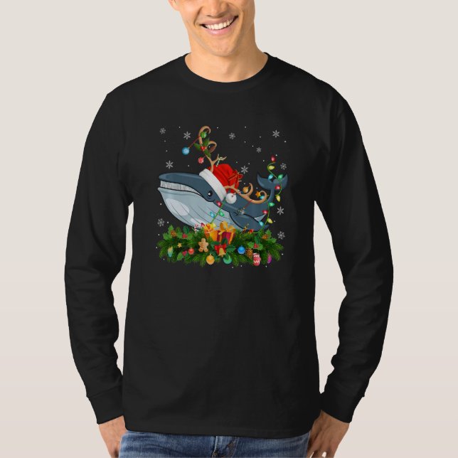 Xmas Holiday Reindeer Hat Santa Blue Whale Christm T Shirt (Framsida)