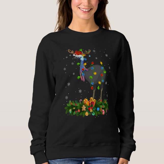 Xmas Holiday Reindeer Hat Santa Cassowary Bird Chr T Shirt (Framsida)