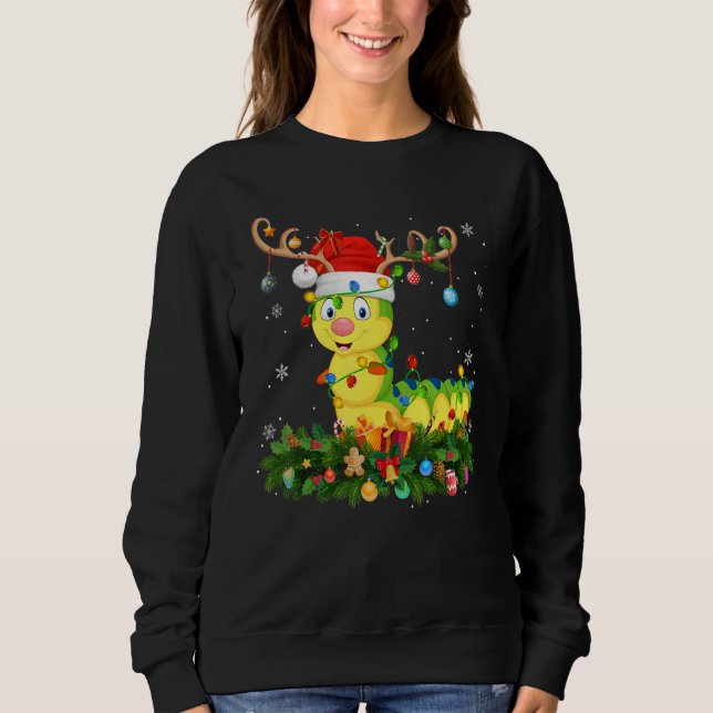 Xmas Holiday Reindeer Hat Santa Caterpillar Christ T Shirt (Framsida)