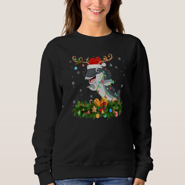 Xmas Holiday Reindeer Hat Santa Catfish Christmas  T Shirt (Framsida)