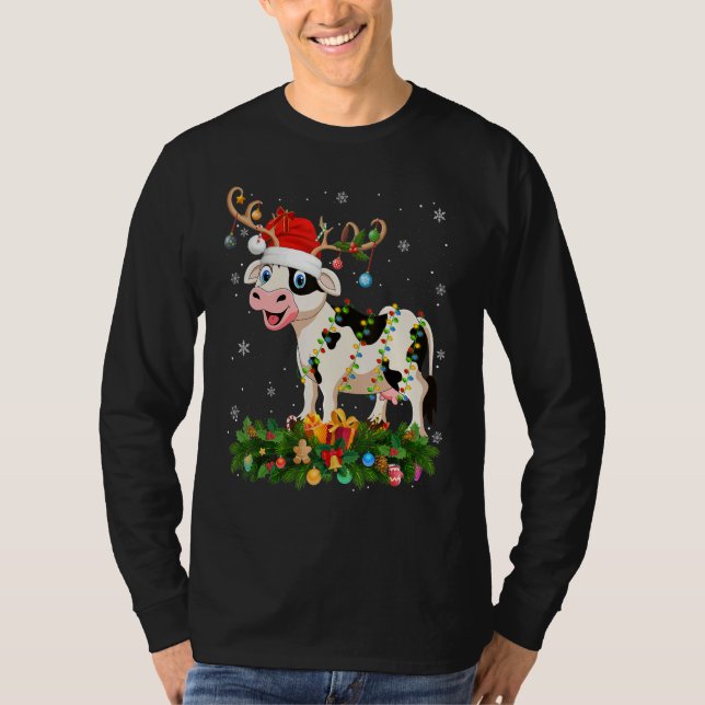Xmas Holiday Reindeer Hat Santa Cattle Christmas T Shirt (Framsida)