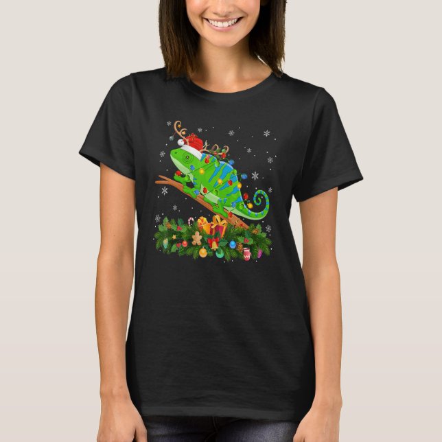 Xmas Holiday Reindeer Hat Santa Chameleon Christma T Shirt (Framsida)