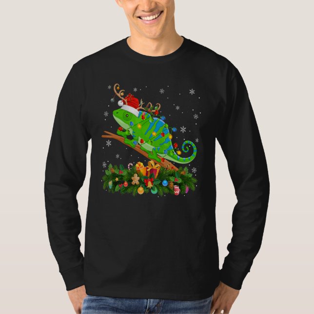 Xmas Holiday Reindeer Hat Santa Chameleon Christma T Shirt (Framsida)