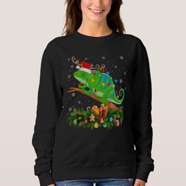 Xmas Holiday Reindeer Hat Santa Chameleon Christma T Shirt (Framsida)