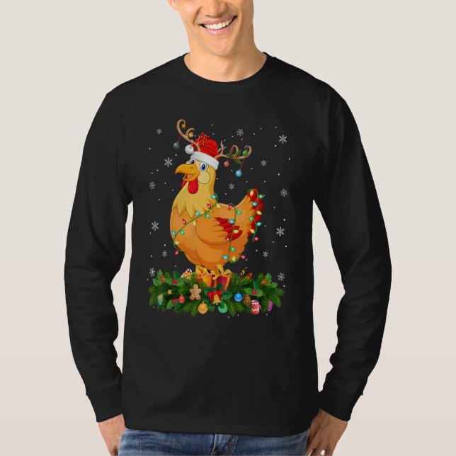 Xmas Holiday Reindeer Hat Santa Chicken Bird Chris T Shirt (Framsida)