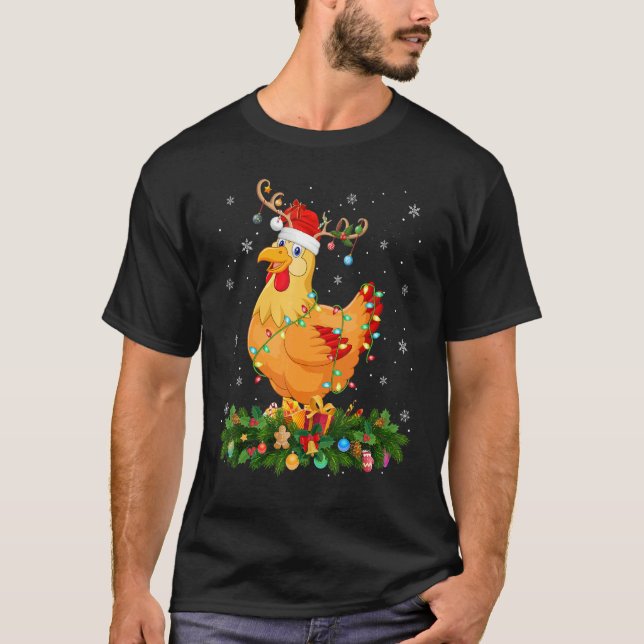 Xmas Holiday Reindeer Hat Santa Chicken Bird Chris T Shirt (Framsida)