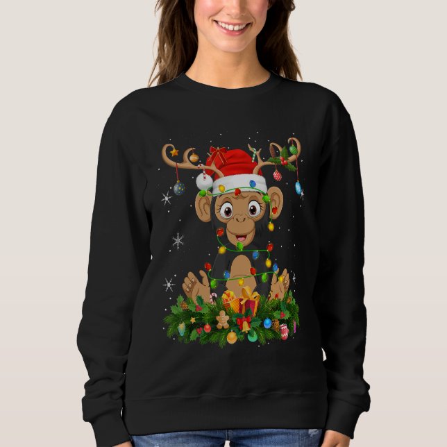 Xmas Holiday Reindeer Hat Santa Chimpanzee Christm T Shirt (Framsida)