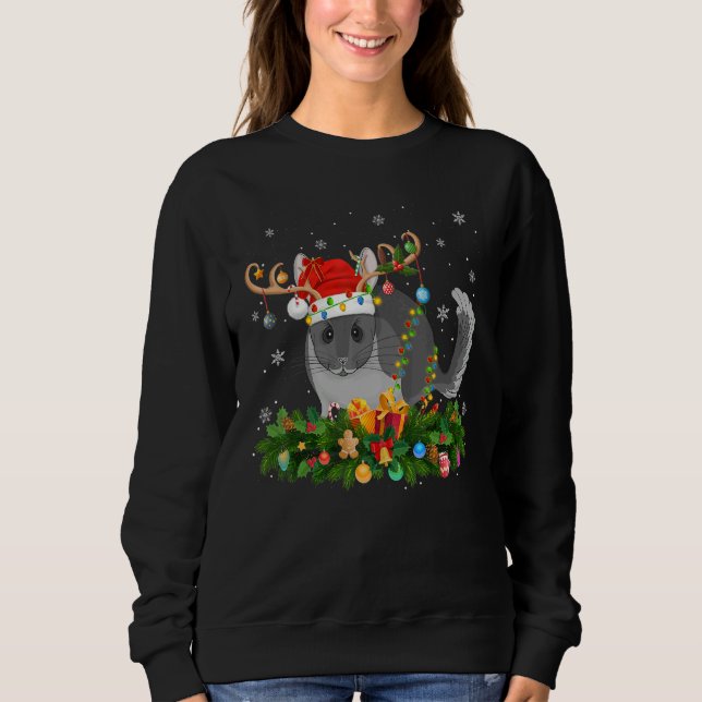 Xmas Holiday Reindeer Hat Santa Chinchilla Christm T Shirt (Framsida)