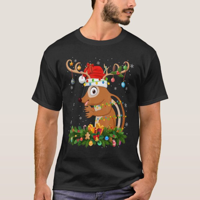 Xmas Holiday Reindeer Hat Santa Chipmunk Christmas T Shirt (Framsida)
