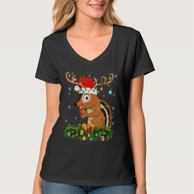 Xmas Holiday Reindeer Hat Santa Chipmunk Christmas T Shirt (Framsida)