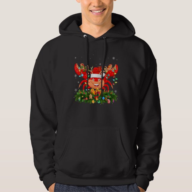 Xmas Holiday Reindeer Hat Santa Crab Christmas Hoodie (Framsida)