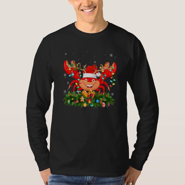 Xmas Holiday Reindeer Hat Santa Crab Christmas   T Shirt (Framsida)