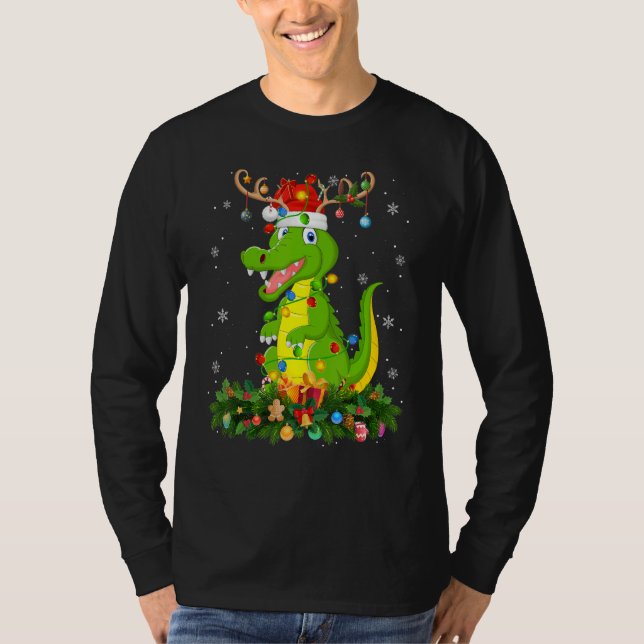 Xmas Holiday Reindeer Hat Santa Crocodile Christma T Shirt (Framsida)