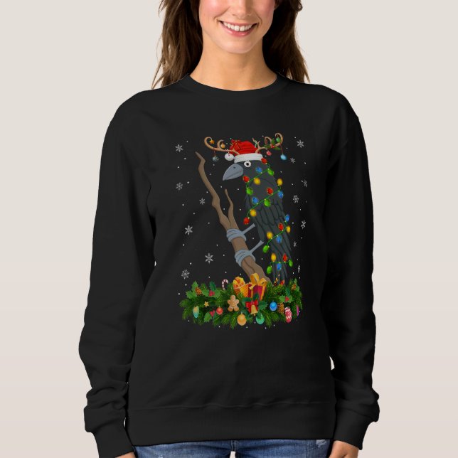 Xmas Holiday Reindeer Hat Santa Crow Bird Christma T Shirt (Framsida)