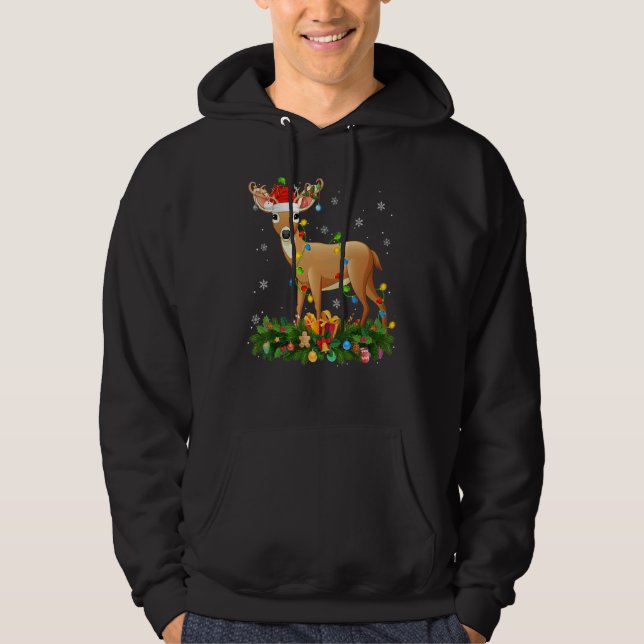 Xmas Holiday Reindeer Hat Santa Deer Christmas Hoodie (Framsida)
