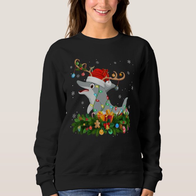 Xmas Holiday Reindeer Hat Santa Dolphin Christmas T Shirt (Framsida)