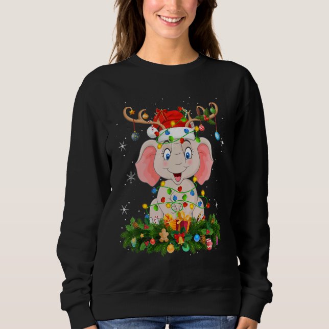 Xmas Holiday Reindeer Hat Santa Elephant Christmas T Shirt (Framsida)