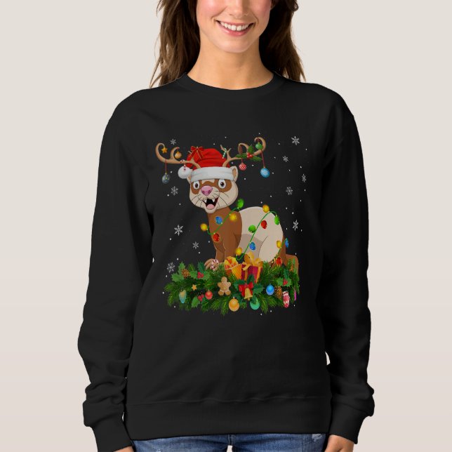 Xmas Holiday Reindeer Hat Santa Ferret Christmas T Shirt (Framsida)