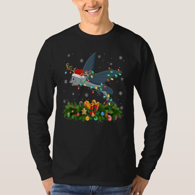 Xmas Holiday Reindeer Hat Santa Flying Fish Christ T Shirt (Framsida)
