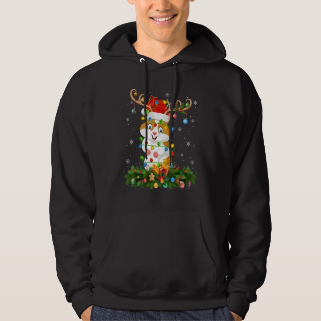 Xmas Holiday Reindeer Hat Santa Hamster Christmas Hoodie (Framsida)