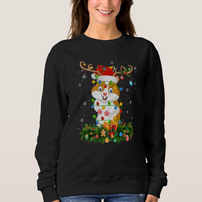 Xmas Holiday Reindeer Hat Santa Hamster Christmas  T Shirt (Framsida)