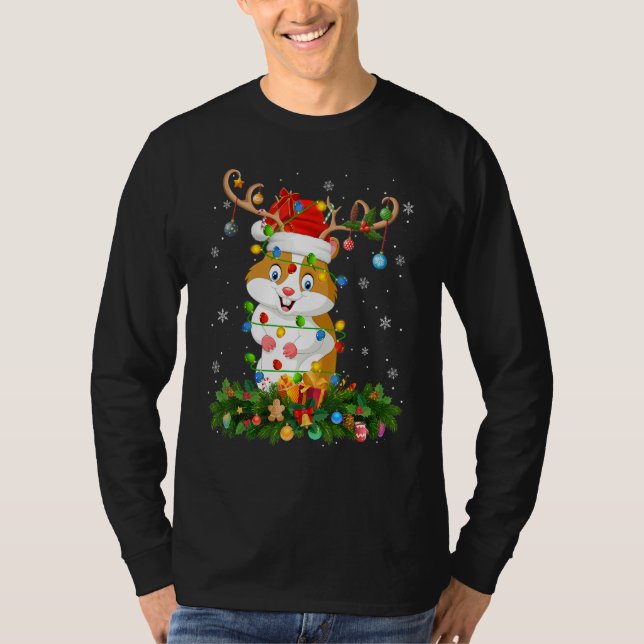 Xmas Holiday Reindeer Hat Santa Hamster Christmas T Shirt (Framsida)