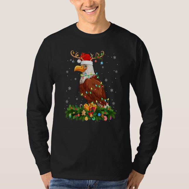 Xmas Holiday Reindeer Hat Santa Hawk Bird Christma T Shirt (Framsida)