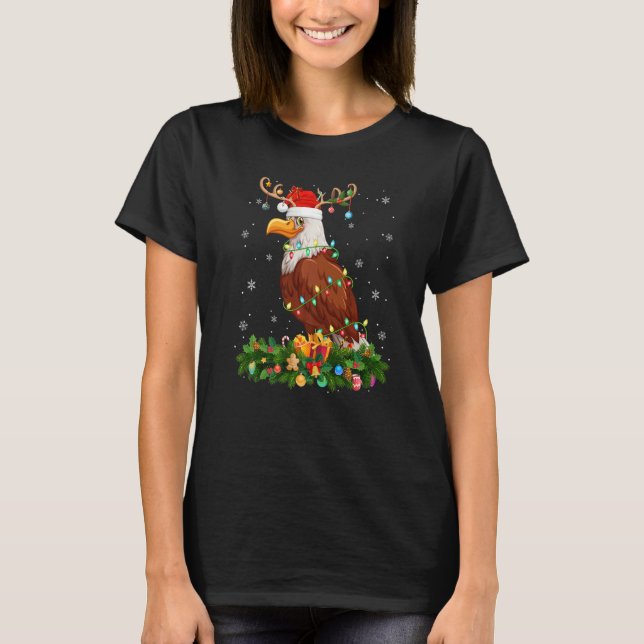 Xmas Holiday Reindeer Hat Santa Hawk Bird Christma T Shirt (Framsida)