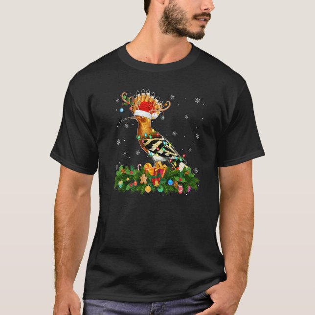 Xmas Holiday Reindeer Hat Santa Hoopoes Bird Chris T Shirt (Framsida)