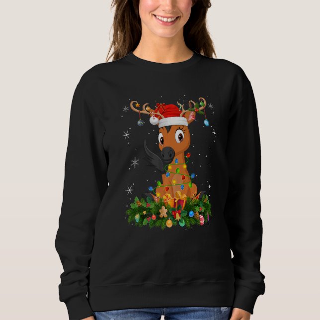 Xmas Holiday Reindeer Hat Santa Horse Christmas   T Shirt (Framsida)