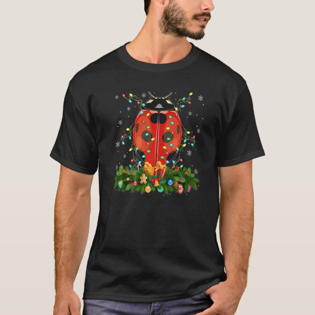 Xmas Holiday Reindeer Hat Santa Ladybug Christmas  T Shirt (Framsida)