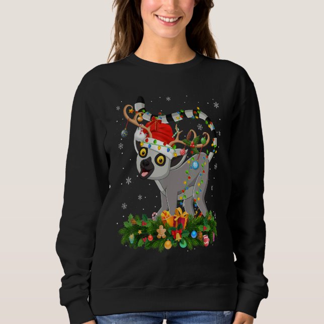 Xmas Holiday Reindeer Hat Santa Lemur Christmas T Shirt (Framsida)