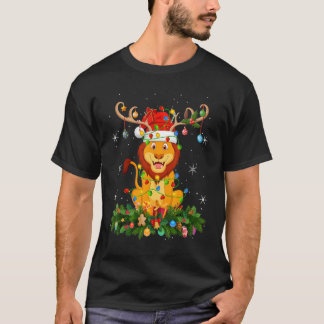 Xmas Holiday Reindeer Hat Santa Lion Christmas T Shirt