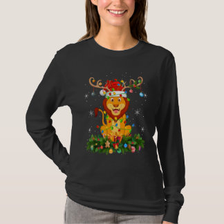 Xmas Holiday Reindeer Hat Santa Lion Christmas T Shirt