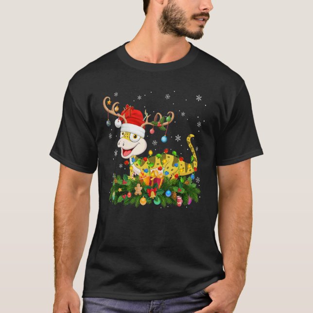 Xmas Holiday Reindeer Hat Santa Lizard Christmas T Shirt (Framsida)