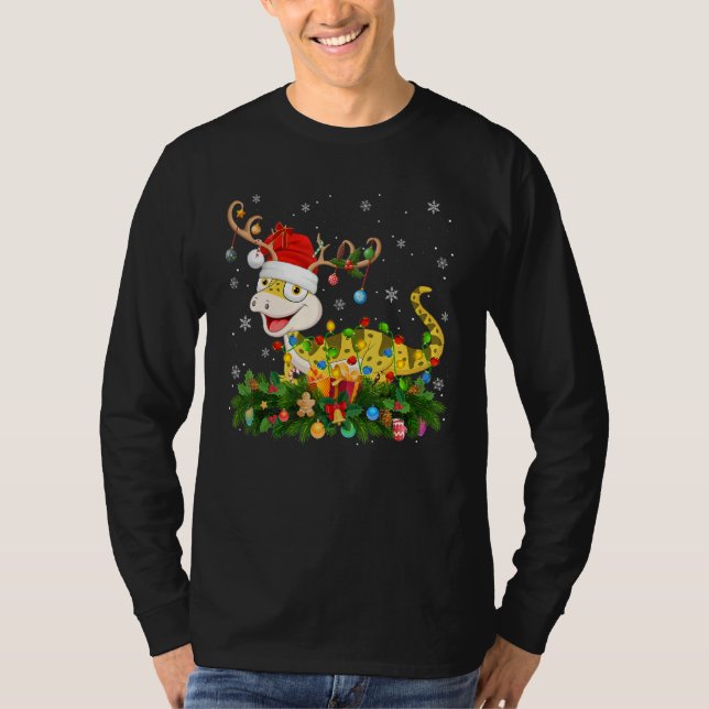 Xmas Holiday Reindeer Hat Santa Lizard Christmas T Shirt (Framsida)