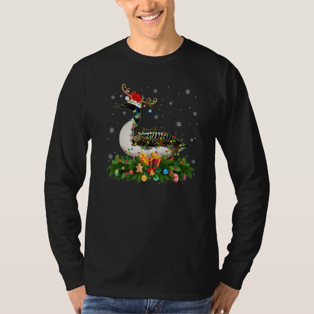 Xmas Holiday Reindeer Hat Santa Loon Bird Christma T Shirt (Framsida)