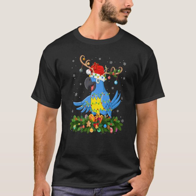 Xmas Holiday Reindeer Hat Santa Macaw Bird Christm T Shirt (Framsida)