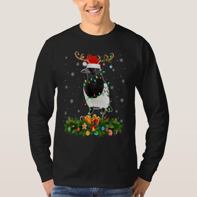 Xmas Holiday Reindeer Hat Santa Magpie Bird Christ T Shirt (Framsida)