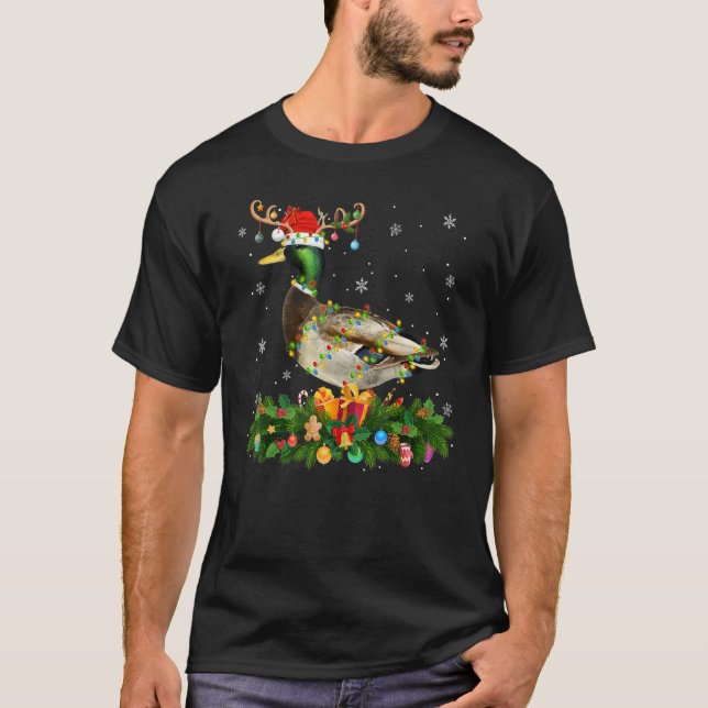 Xmas Holiday Reindeer Hat Santa Mallard Bird Chris T Shirt (Framsida)