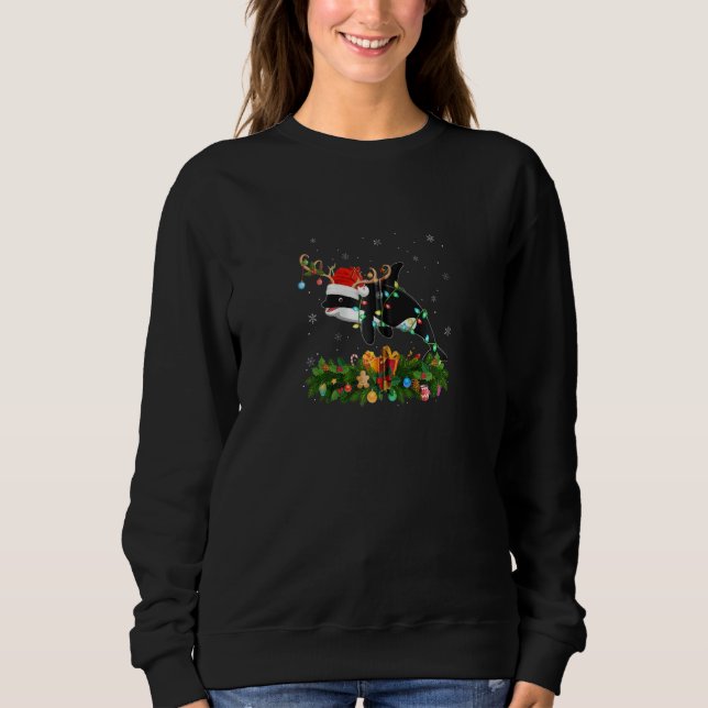 Xmas Holiday Reindeer Hat Santa Orca Fish Christma T Shirt (Framsida)