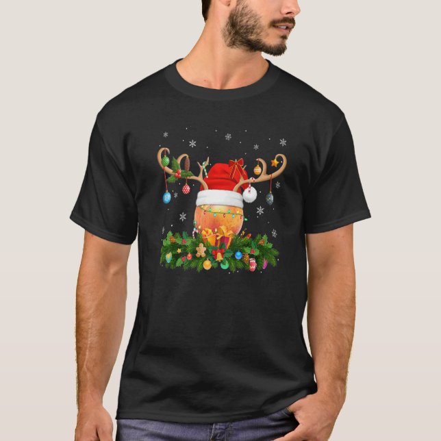 Xmas Holiday Reindeer Hat Santa Peach Fruit Christ T Shirt (Framsida)