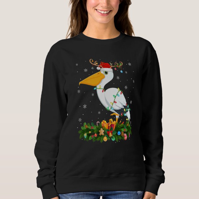 Xmas Holiday Reindeer Hat Santa Pelican Bird Chris T Shirt (Framsida)