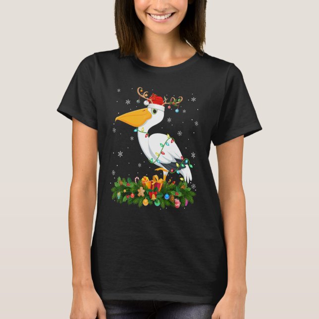 Xmas Holiday Reindeer Hat Santa Pelican Bird Chris T Shirt (Framsida)